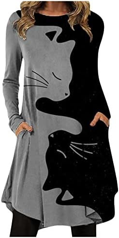 Frakarna ženska modna ležerna tiskana pulover okruglog vrata labava haljina dugih rukava