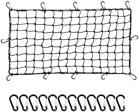 Veliki mrav Bungee Net 23 x 43 teretna mreža za krovni nosač, mala mreža od 4 x 4 s teškim teretnim mrežama s 12 metalnih karabinera