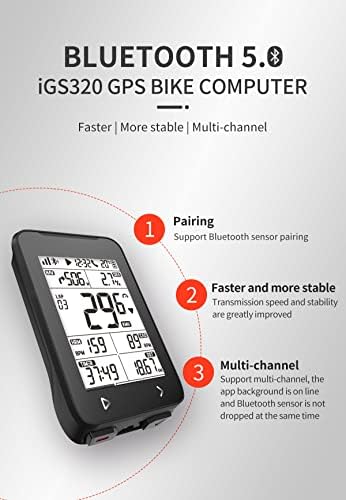 IGS320 GPS biciklističko računalo, IPX7 vodootporni bežični biciklistički računalo GPS navigacija, kompatibilna s ANT+ senzorima, brzinometar