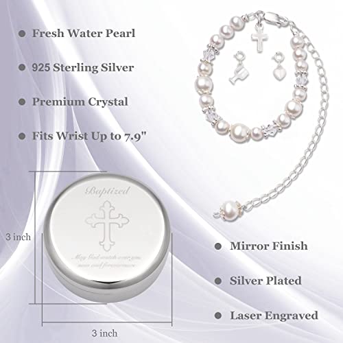 Narukvica za krštenje od čistog srebra i kultiviranih bisera za djevojčice, dolazi s jedinstvenom srebrno presvučenom kutijom za nakit,