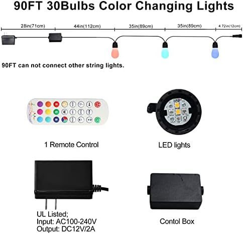 FMIX 90FT Promjena boja vanjskih nizova, RGBW 30 žarulja zatamnjena LED lampica za izvana, 12V niskonaponski vodootporni spušteni s