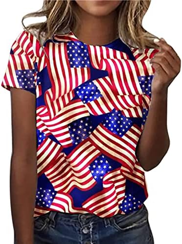 4. srpnja Košulje Žene plus veličina kratki rukavi USA zastave Stripe Star Tee majice majica Posada Light Lagana labava fit tunika
