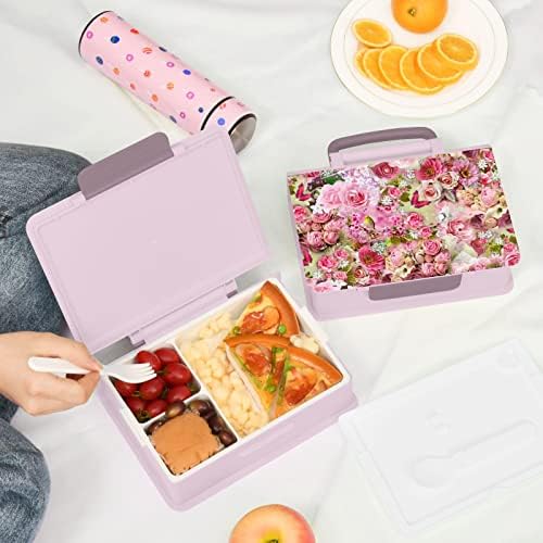 Susiyo Cvjetovi ružičaste ruže Bento Box Box Spremnici s 3 odjeljka za odrasle i tinejdžere