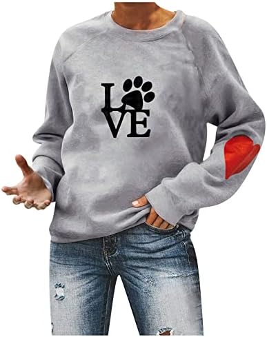 Nokmopo ženske kapuljače pulover moda ležerna dugih rukava Valentinovo Print Okrugli vrat Pulover Twishirts Twishirts Top bluza