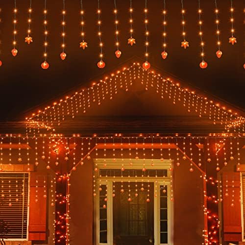 Narančasta svjetla za Halloween, 15ft 150 LED lampica za žice Halloween Dekor Vanjski s bundevom javorovim žilavom, 8 modusi za rasvjetu