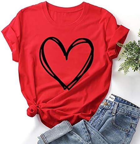 Majice za Valentinovo za žene, ležerna majica kratkih rukava s printom srce ljubavi, nove grafičke majice, prevelike bluze, vrhovi