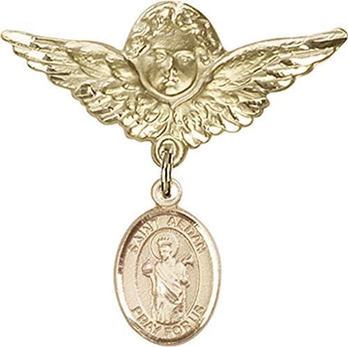 Edana od paprati i pribadače anđela s krilima / 14k Zlatna dječja značka s amajlijom Paprati Svetog edana i pribadačom anđela s krilima-Proizvedeno
