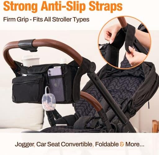 Coo & Cradle, veliki podesivi dodatni džepovi kolica Caddy s izoliranim držačima za čaše, remenom na ramenu s jastukom za promjenu,