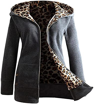 Žene plus baršunasta deblji kapuljača dukserica dugih rukava leopard patentni zatvarač kaputa moda drži toplo casual odjeće