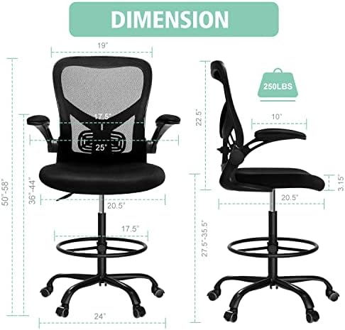 Stolica za crtanje-ergonomska mrežasta stojeća stolica sa srednjim naslonom i visokim stolicama za kućni ured za stojeću radnu površinu