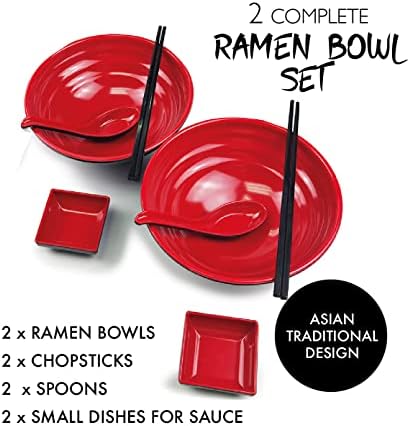 Goliber Ramen Bowl Set - Uključuje zdjele melaminskih ramena, štapiće, žlice i malo jelo za umak - idealno za azijsku, kinesku, japansku,