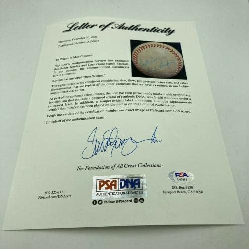 Cary Grant & Sandy Koufax 1950 -ih potpisani bejzbol PSA DNA Coa rijetko - Autografirani bejzbol
