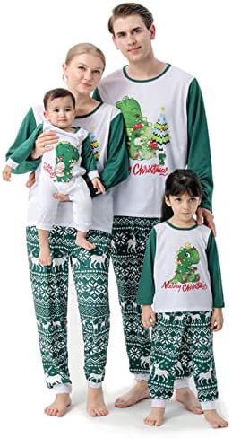 Odgovarajući obiteljska pidžama postavlja božićne PJS odjeće za dinosaur grafičke košulje i karirane hlače salon dugih rukava