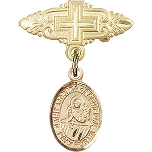 dječja značka od žutog zlata od 14 karata s amuletom Svete Lidvine od Schidama i pribadačom za križnu značku od 1 do 3/4 inča