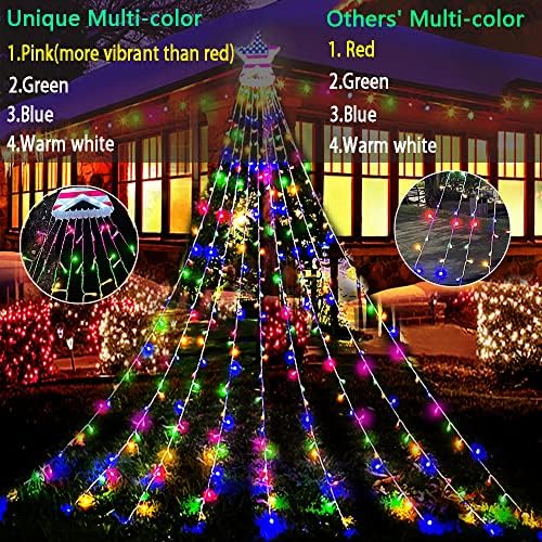 Kwaiffeo Outdoor Božićni ukrasi, 8 modusa vodopada za božićni odmor dekor, LED američka svjetla za zastavu za kuću na drvetu, 4. srpnja