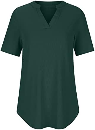 Majice za vježbanje za žene, široka ljetna majica kratkih rukava s izrezom u obliku slova u boji, jednobojna ležerna elegantna bluza,