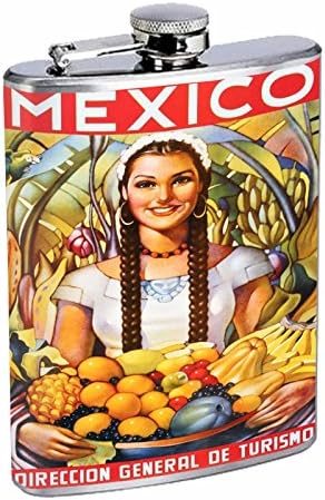 Savršenstvo u stilu tikvica od nehrđajućeg čelika 8oz Vintage plakat od $ 045 Mlada Djevojka s voćem Meksiko Vintage