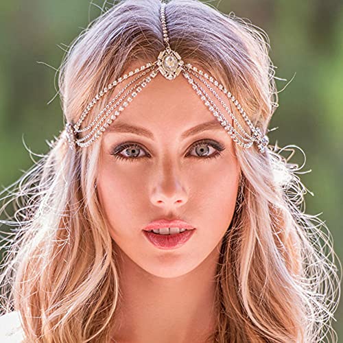 _ Rhinestone kićanka vjenčane mladenke žene ledeni lanac za glavu ukrasi za kosu lanac za glavu Vjenčanje Češki kristalni Višeslojni