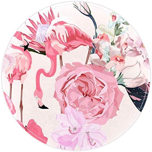 Heoeh ružičasti cvjetovi flamingos, non proklizavni vratar 15,7 okrugli tepih tepiha tepih prostirke za djecu spavaće sobe soba za