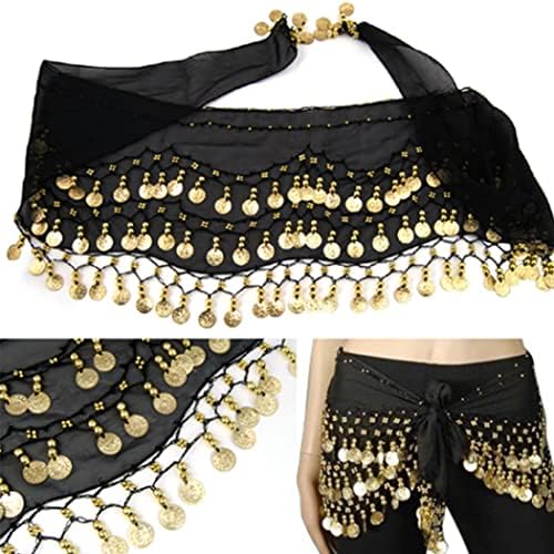 Belly Dance hip suknja šifon viseći zlatne kovanice trbušni ples kukač šal omotani pojas crni trbušni ples hip suknja suknja suknja
