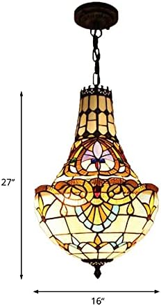 Barokni luster u obliku zdjele u stilu Tiffani sa sjenilom od vitraja viseća rasvjeta cvjetne privjesne svjetiljke od antičke bronce