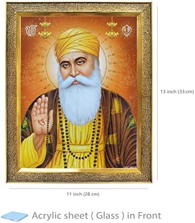 Khanna Guru Nanak dev ji foto okvir za zid/poklon/hram/puja soba/dekor doma Zlatni okvir s neraskidivim akrilnim staklom za bogoslužje
