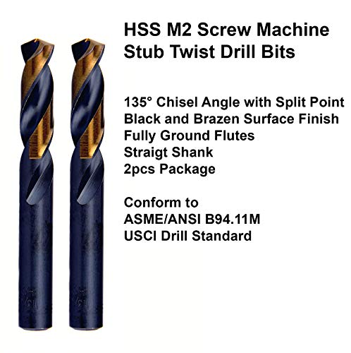 Maxtool 13/32 2pcs Identične vježbe vijčane strojeve HSS M2 Twist Stub Brill Bits Black & Bronze Potpuno mljevene ravne kratke bušilice;