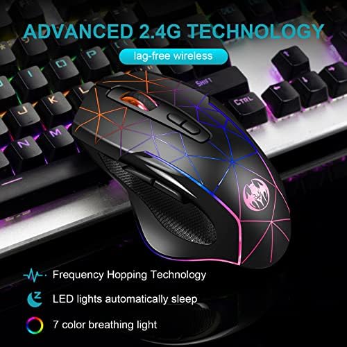 Bežični gaming miš VEGCOO, punjiva bežični miš C8 s USB-prijemnik 2,4 G, 3 nivoa rezolucije, litij baterija kapaciteta 400 mah, 7 tipki,