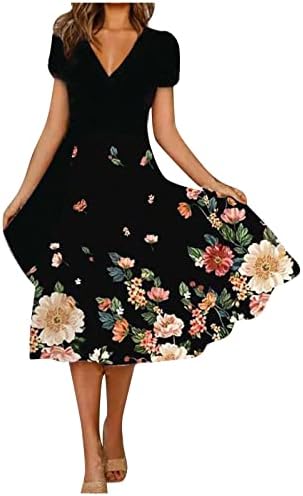 Donje rublje / slatke haljine za žene s kratkim rukavima, ljetna ležerna modna haljina s cvjetnim printom s kratkim rukavima S izrezom