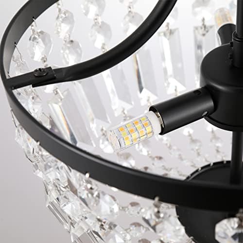 Loclgpm crni mini kristalni luster, mali polupravni montirani lanac za lakiranje, 3 svjetla moderne kristalne stropne svjetiljke za