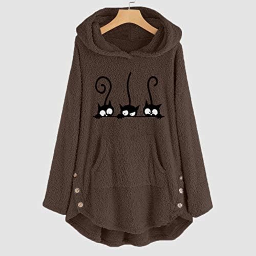 Plus veličine džemper kapuljača gumb bluza vez za toplo runo žensko žensko mačka ženska bluza Preveliki džemperi