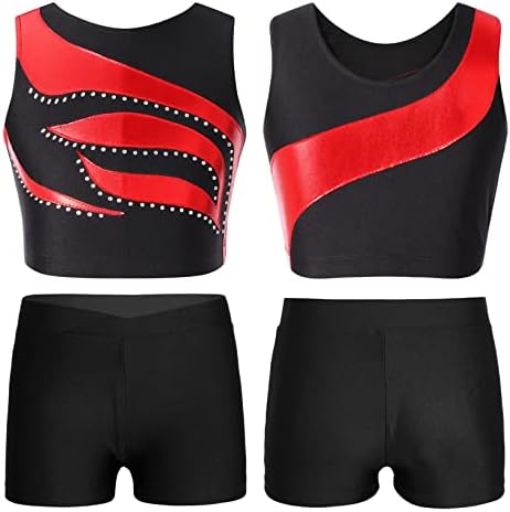 Liiyii djevojački sportski trening Crod Crop Top s kratkim hlačama Gimnastika odjeća za odjeću Atletic Dance Outfits 2-dijelni aktivni