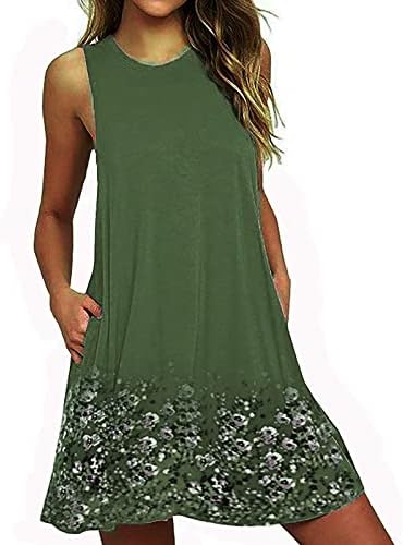 Narhbrg Mini Swing Beach Sundress za žensko ljetno tiskano ležerno majice haljine na plaži prekrivanje labave džepove haljine