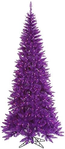 Vickerman 5.5 'Ljubičasta jela vitka umjetna božićno drvce, LED svjetla s ljubičastim durama - Faux Fir Božićno drvce - sezonski unutarnji