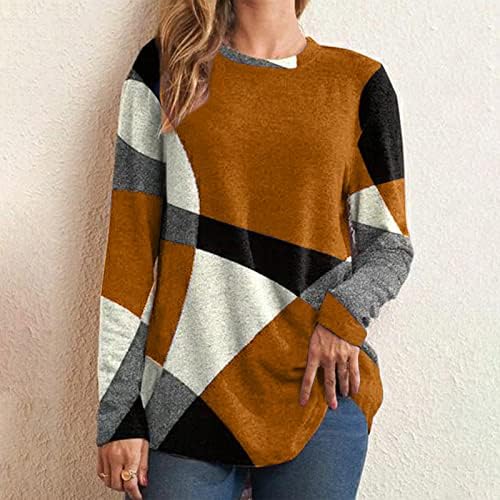 Žene jeseni moda 2022 pulover džempera dugih rukava blokade ležerni okrugli vrat tiskani labavi majice bluze