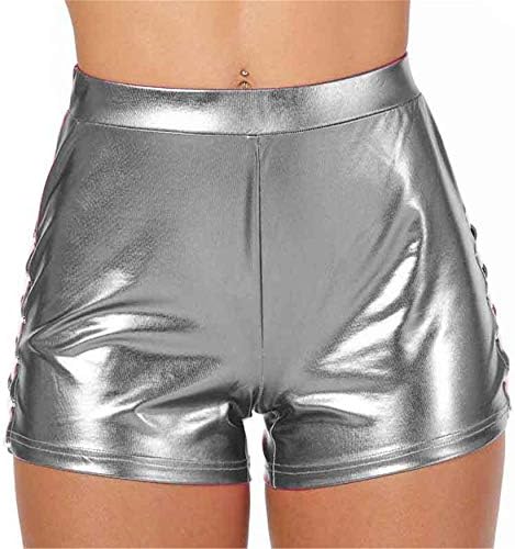 Adongnywell Ženske sjajne metalne plijene kratke hlače vruće hlače plešući dno patentne kože kratke hlače