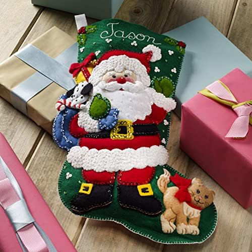 Bucilla, Djeda Mraza Furry Friends Christmas 18 Osjeti se komplet za izradu čarapa, savršen za DIY blagdanske igle umjetnosti i zanata,