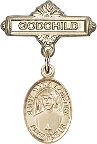 Dječja značka za bebe s amuletom Svete Marije Faustine i kumčetom / dječja značka ispunjena zlatom s amuletom Svete Marije Faustine