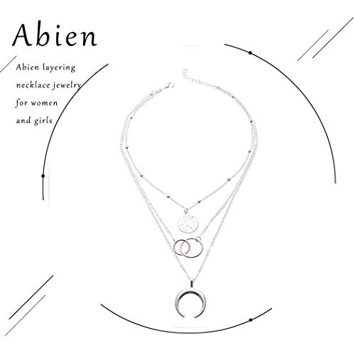 Abien Boho slojeviti Moon privjesak ogrlice srebrne perle i ogrlice s ogrlicama Ogrlica Ogrlica za žene i djevojke