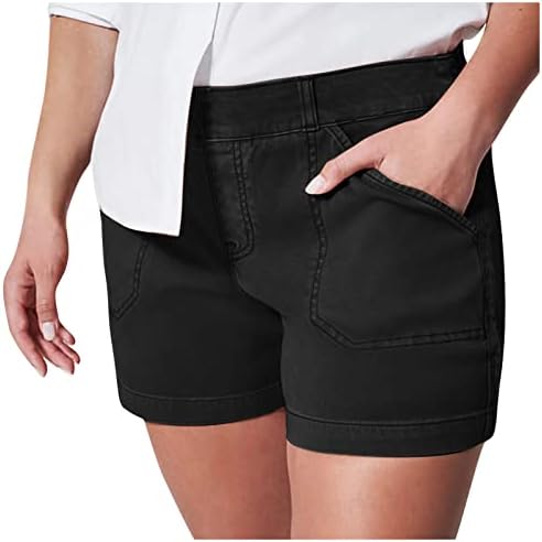 ZLOVHE Womens Twill Stretch Shorts, ženske meke rastezljivosti kratki bočni džepovi ne osjećaju gumb i ne patentni zatvarač ne laskava