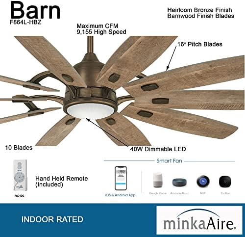 Šupa Minka Air je 65 inča. LED unutarnji brončani pametni stropni ventilator s daljinskim upravljačem, brončano naslijeđe