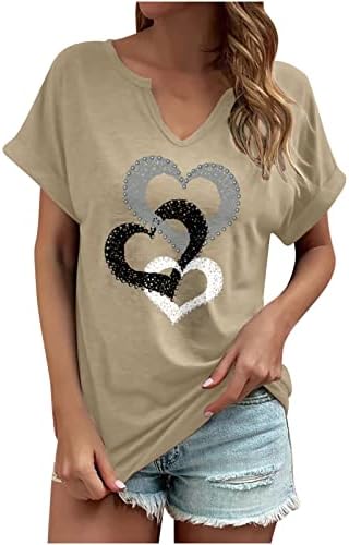 Womens vneck Cotton Heart Graphic Lounge Rhinestone Top majica za dame jesen ljeto C5 C5