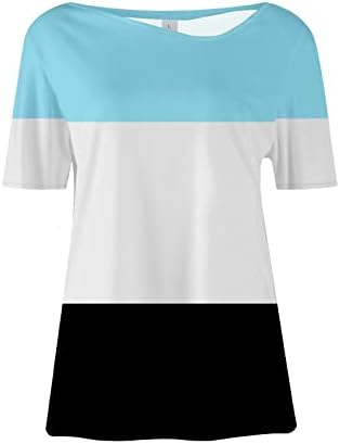 Ženski temperament v vrat 2023 Ljetni vrhovi majice kratkih rukava Geometrijska blok u boji Tunika ležerne bluze