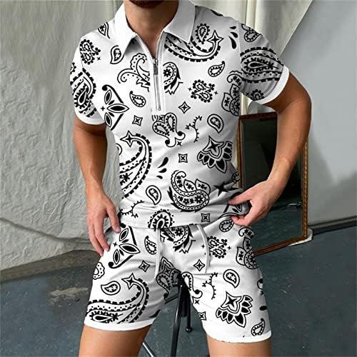 Narhbrg Zipper Polo Tee majice i kratke hlače postavljene za muški luksuzni uzorak tiskani sportski havajski tracksuit Dashiki odjeća