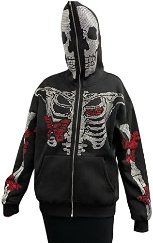 Žene Muškarci Zipaju prevelike kapuljače Gothic Skeleton Leptir Rhinestones Grafička jakna s jaknom pulovera Cardigan Street Eveze