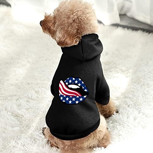 Američka zastava usne Odjeća Zimske kapuljače za kućne ljubimce mekane i tople pseće dukseve za male srednje pse