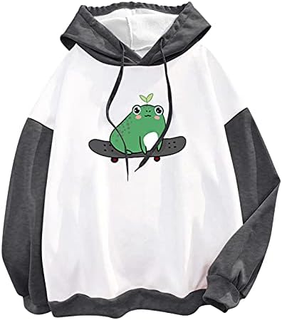 Zdfer ženske kapuljače žaba za ispis s kapuljačama s kapuljačom patchworke slatka kapuljača casual dugih rukava pulover vrhovi bluza