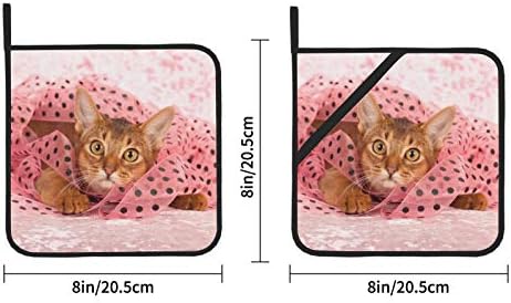 Lijena sretna mačka s vrpcom kuhinja vrući jastučići otporni na toplinu rezistentni držači lonaca 2 kom za kuhinju 8 × 8 inča za kuhanje