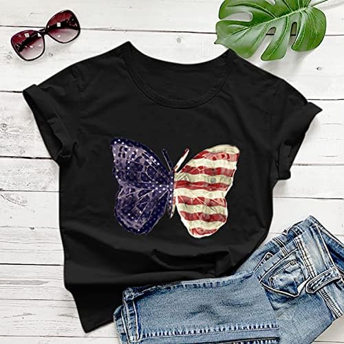 Majica 4. srpnja za žene s američkom zastavom, ljetne Ležerne tunike s okruglim vratom i kratkim rukavima, Zvjezdani prugasti vrhovi,
