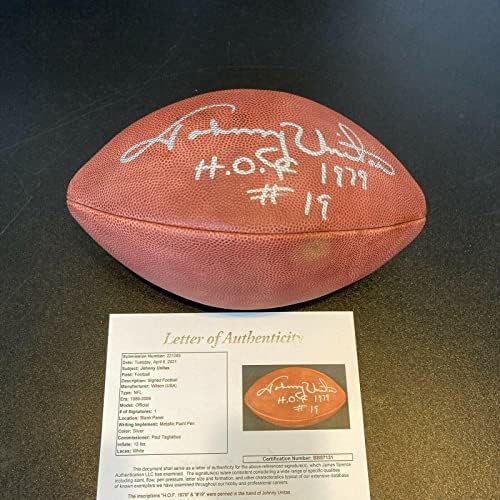 Prekrasni Johnny Unitas Hof 197919 potpisao je NFL igre nogomet s JSA CoA - Autografirani nogomet